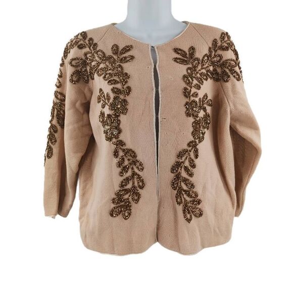 Vintage Cream & Bronze Beaded Cardigan | Circa 1950s-1960s - Picture 2 of 5